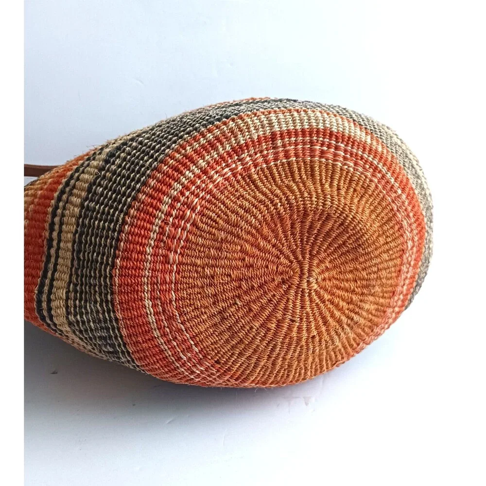 Kenya Bag Handcrafted Woven Sisal Tote Genuine Natural Leather Straps - Picture 4 of 5